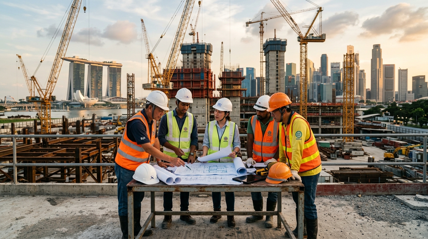 Construction professionals on a Singapore worksite